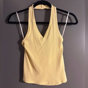 American Eagle Ribbed Yellow Halter Tank Top Small